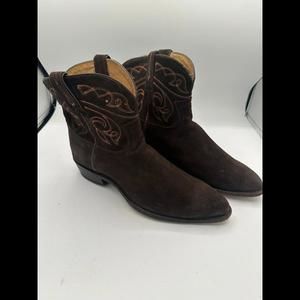 Frye Womens size 11B Billy Stitch Boot brown suede embroidered western Bootie